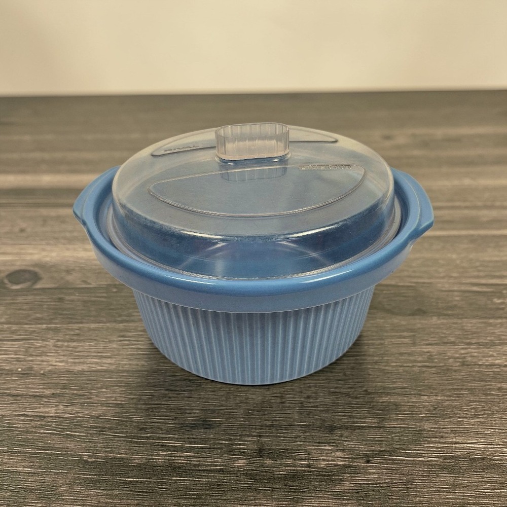 Vintage Rival Crockpot 3350 OEM Ceramic Blue Insert with 10” Plastic Lid
